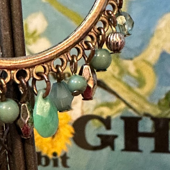 Gold beaded bohemian style hoop earrings. - Picture 1 of 3